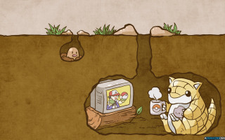 Cartoon cat watching tv hole - underground comix free wallpaper