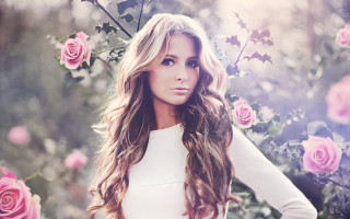 Woman long hair pink roses - pink rose free wallpaper for desktop