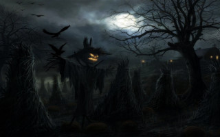 Creepy graveyard full moon bats 2 - free halloween wallpaper
