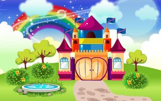 Cartoon castle rainbow background sky - a rainbow in the background free wallpaper for desktop