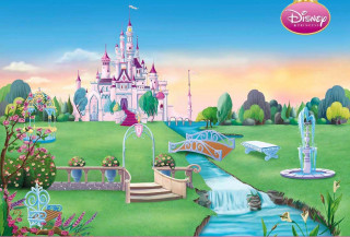 Cartoon castle waterfall bridge pink - storybook illustration free wallpaper
