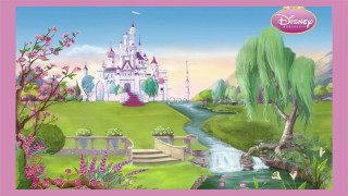 Castle stream tree pink border - a pink border free wallpaper