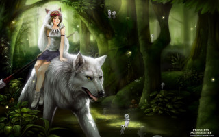 Girl riding wolf forest animals - other animal free wallpaper for desktop