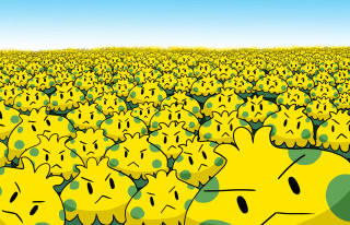 Yellow green cartoon faces blue - a large field free wallpaper
