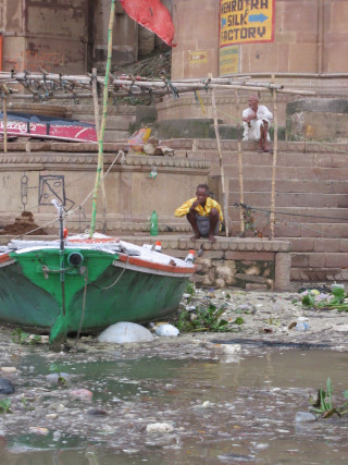 Man boat river building steps - ella guru free wallpaper for mobile