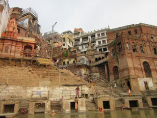 People stairs river buildings group - the other side free wallpaper for desktop