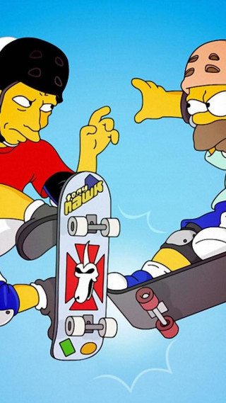 Cartoon two people skateboarding holding - one holding free wallpaper for mobile