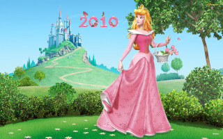 Princess pink dress field castle - a castle in the background free wallpaper