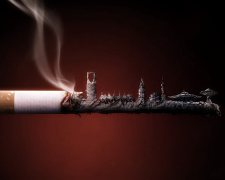 Cigarette city skyline lit dark - smoke free wallpaper for desktop