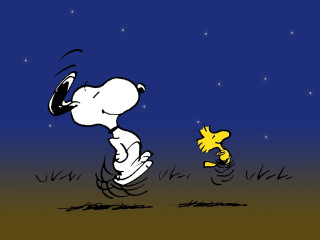 Snoopy chasing yellow duck night - night sky free wallpaper