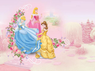 Princesses pink field flowers castle - a group of princesses free wallpaper