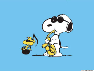 Cartoon dog saxophone blue background - charles schulz free wallpaper
