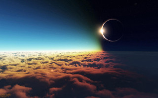Planet eclipse clouds sunset mountain - a bright sun free wallpaper