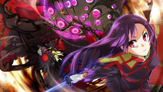 Purple hair girl sword demon - creature free wallpaper