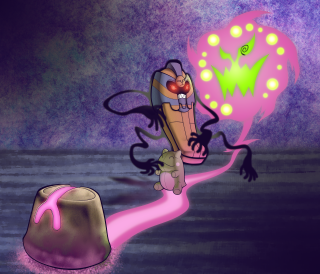 Cartoon character walking towards cake - biopunk free wallpaper for desktop