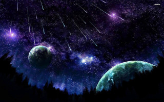 Planets sky stars trees painting 6 - two planet free wallpaper
