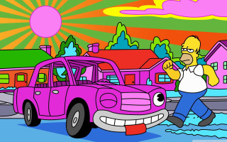 Cartoon man pink truck bird - vaporwave free wallpaper