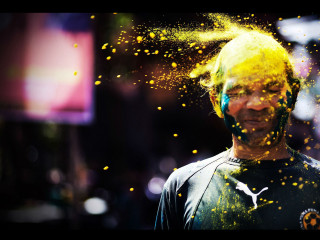 Man yellow hair black shirt - colour free wallpaper for desktop