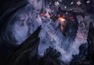 Demonic glowing face smoke butterflies - a dark cave free wallpaper