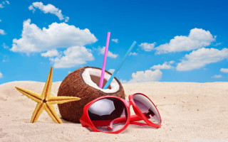 Coconut drink sunglasses beach starfish - summer free wallpaper