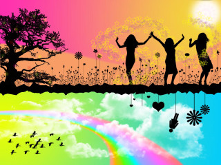 People rainbow field tree sky - free love wallpaper