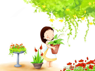 Girl holding potted plant garden - flower and trees free wallpaper