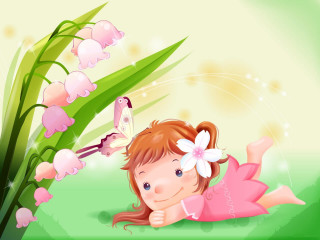 Little girl plant butterfly back - a butterfly free wallpaper for desktop