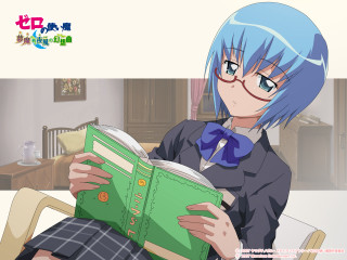 Blue haired girl reading school - a lamp free wallpaper