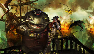 Pirate woman monster ship fantasy - alejandro burdisio free wallpaper