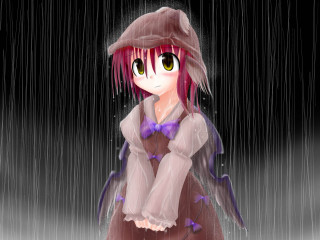 Girl pinkdress purplehat rain mangadrawing - a purple hat free wallpaper for desktop