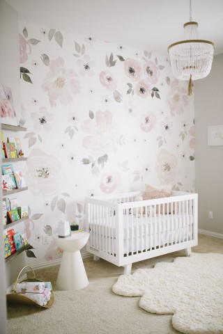 White crib nursery flower wallpaper - movement free wallpaper