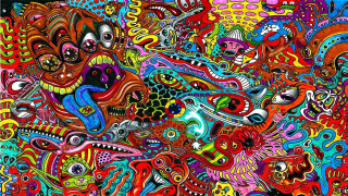 Colored faces shapes black background - ed roth free wallpaper