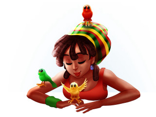 Woman bird holding arm shoulder - her shoulder and a bird free wallpaper