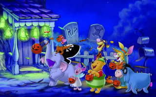 Cartoon characters halloween scene pumpkins - free halloween wallpaper