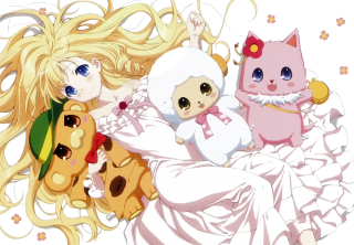 Anime characters bed cat dog 2 - their back free wallpaper