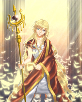 Woman white dress golden staff - ann thetis blacker free wallpaper for mobile