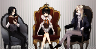 Anime characters sitting chairs reading - three anime character free wallpaper for desktop