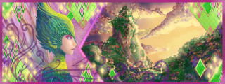 Green hair purple dress nature - a digital painting of a woman free wallpaper