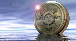 Golden coin floating water sky - sense of awe free wallpaper