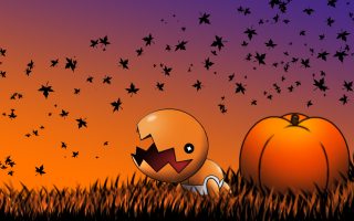 Cartoon pumpkin grass stars foreground - the sky behind free wallpaper