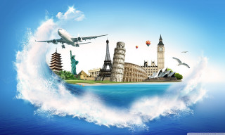 Plane city wave ocean boat - in the ocean free wallpaper