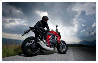 Man black jacket red motorcycle - filter free wallpaper