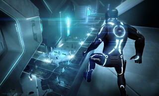 Futuristic man running tunnel light - a futuristic suit free wallpaper