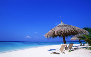 Beach thatched umbrella chairs blue 4 - umbrella free wallpaper