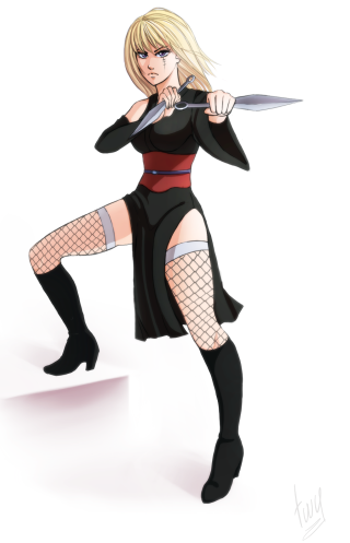 Woman black dress knife fishnet - free 3d render wallpaper