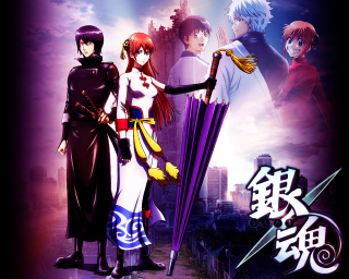 Anime characters city skyline purple 3 - a purple sky free wallpaper