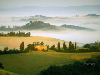 Foggy landscape small house hill - florence engelbach free wallpaper for desktop