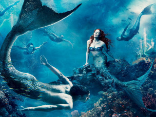 Mermaid woman blue dress rock - david lachapelle free wallpaper