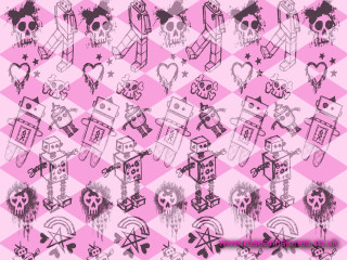 Pink black checkered skulls hearts - a screenprint free wallpaper for desktop