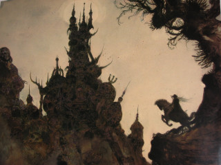 Man horse castle tree painting - a painting of a man riding free wallpaper